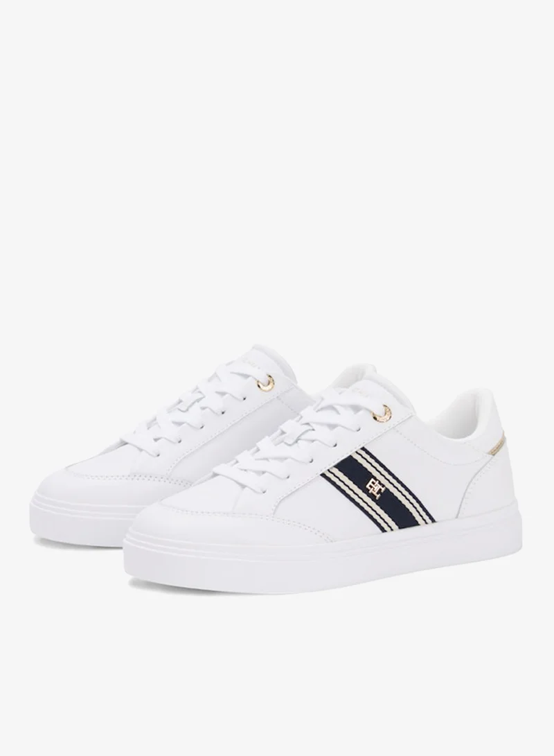 Tommy Hilfiger White Leather Webbing Strap Cupsole Trainers for Women | Best Price UAE